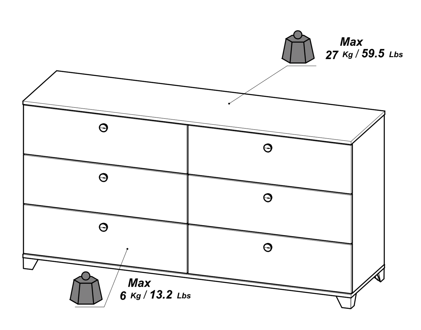 Prague 6 Drawer (3+3) Matt White and Oak Chest of Drawers - FurniComp