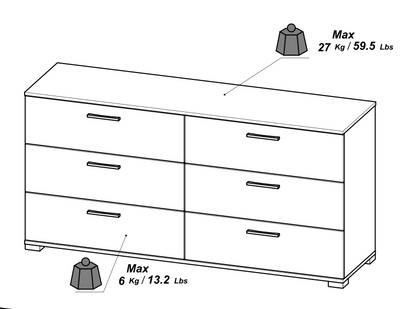 Prague 6 Drawer (3+3) Matt White Chest of Drawers - FurniComp