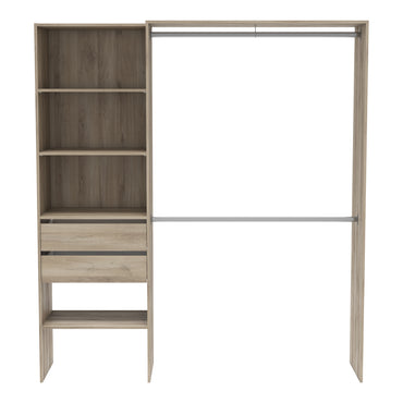 Quinn 2 Drawer Open Wardrobe with Shelves and Rail - Kronberg Oak - FurniComp