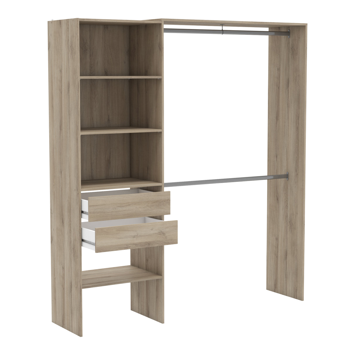 Quinn 2 Drawer Open Wardrobe with Shelves and Rail - Kronberg Oak - FurniComp