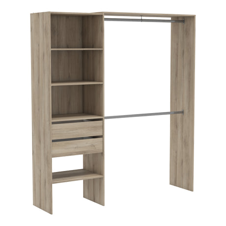 Quinn 2 Drawer Open Wardrobe with Shelves and Rail - Kronberg Oak - FurniComp