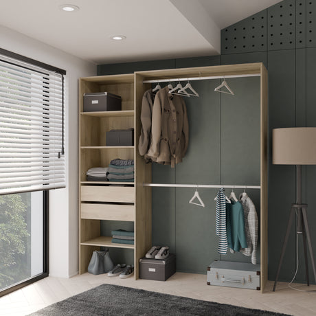 Quinn 2 Drawer Open Wardrobe with Shelves and Rail - Kronberg Oak - FurniComp