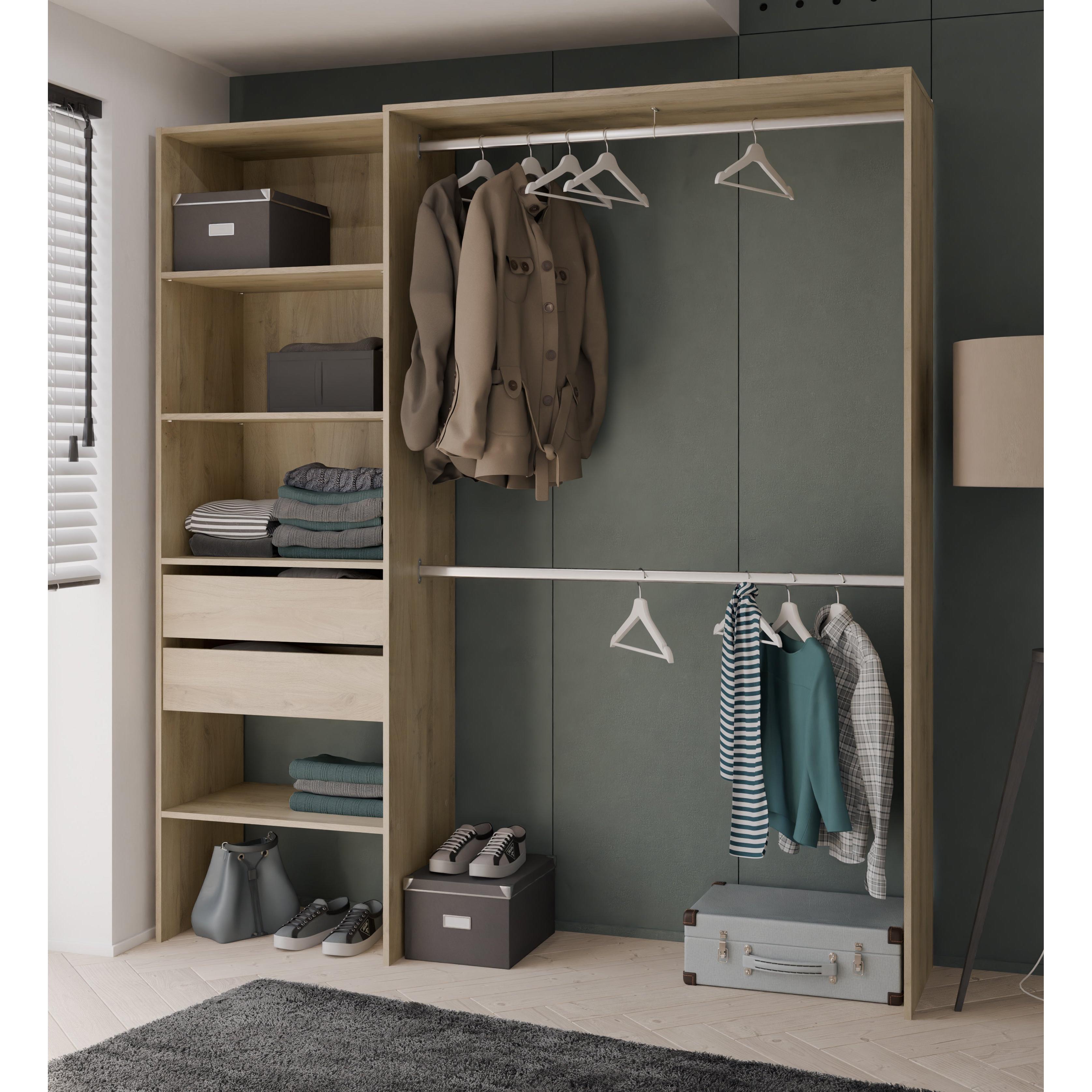 Quinn 2 Drawer Open Wardrobe with Shelves and Rail - Kronberg Oak - FurniComp