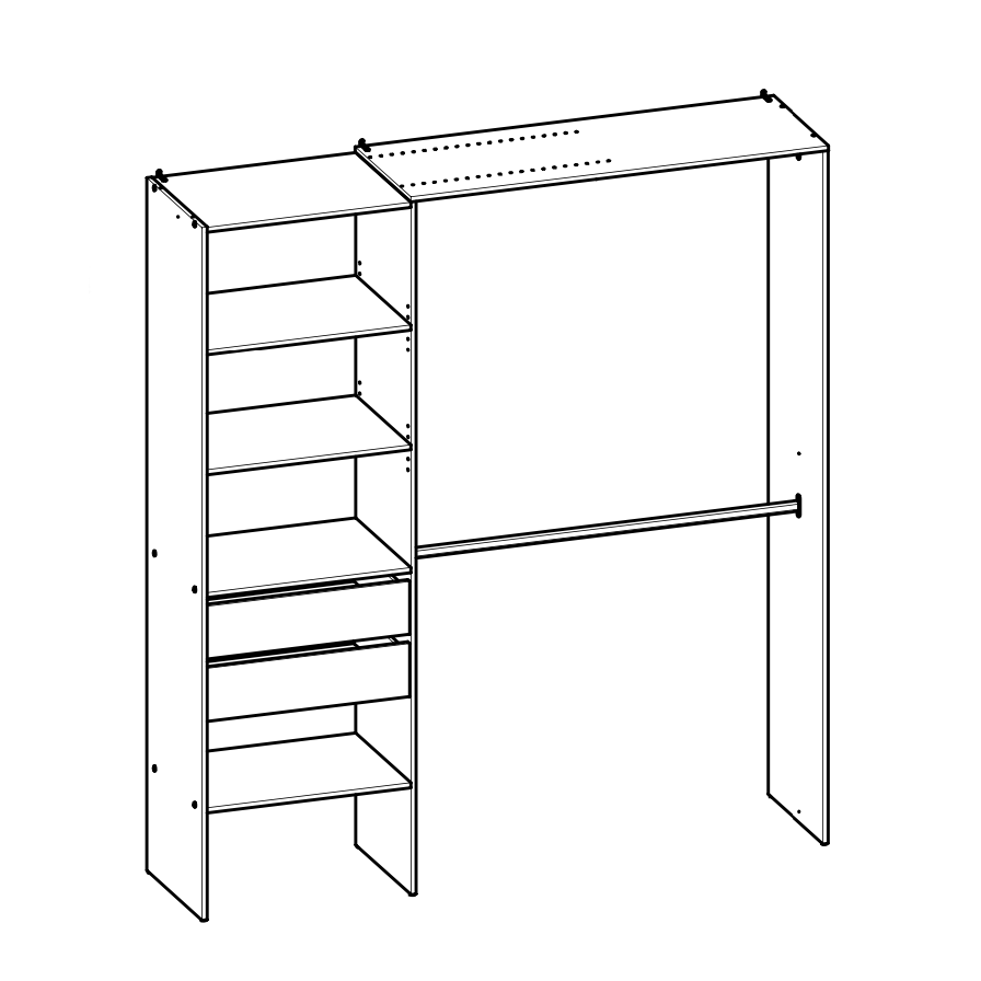 Quinn 2 Drawer Open Wardrobe with Shelves and Rail - Kronberg Oak - FurniComp