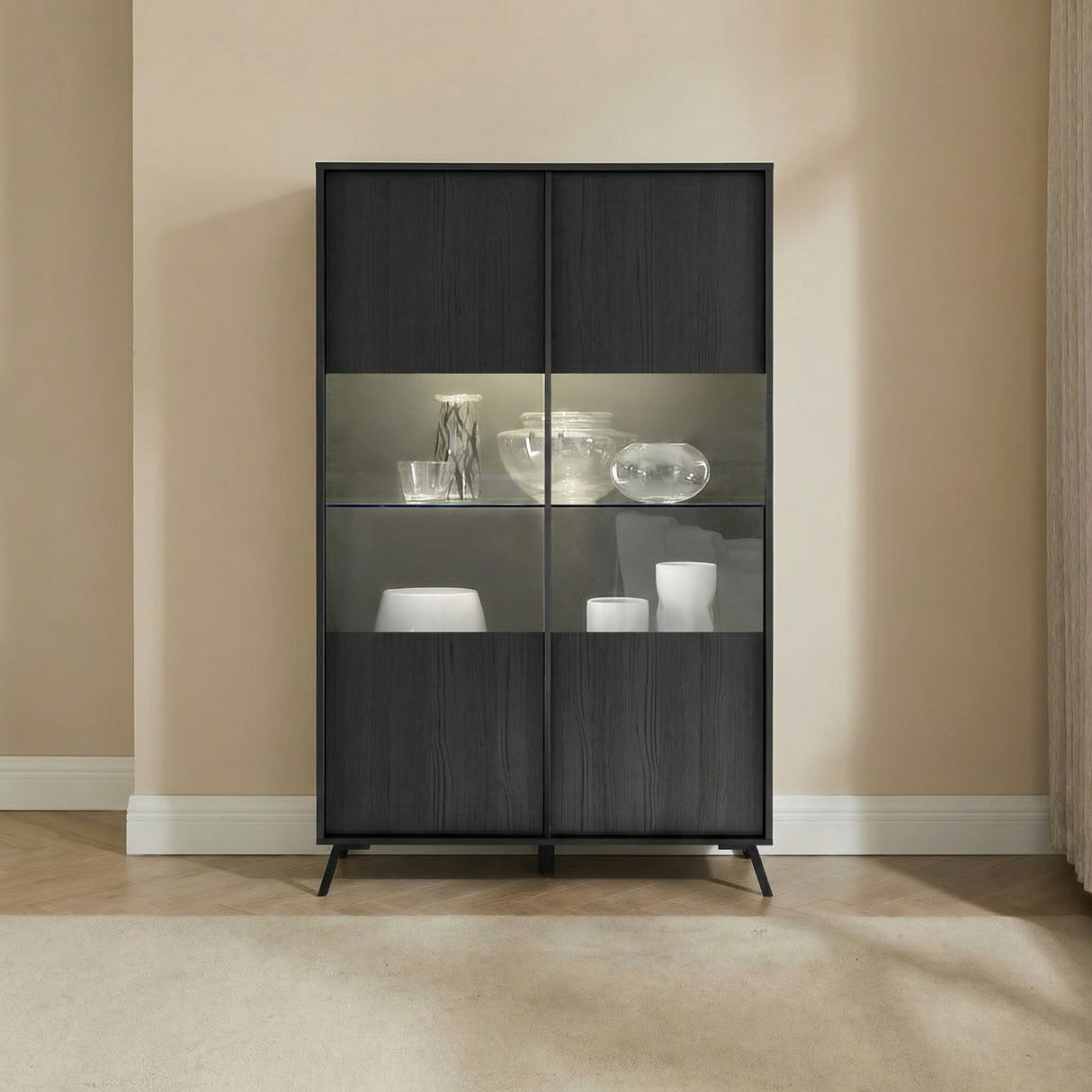 Ravenna 2 Door 104cm Black Oak Glass Display Cabinet - FurniComp