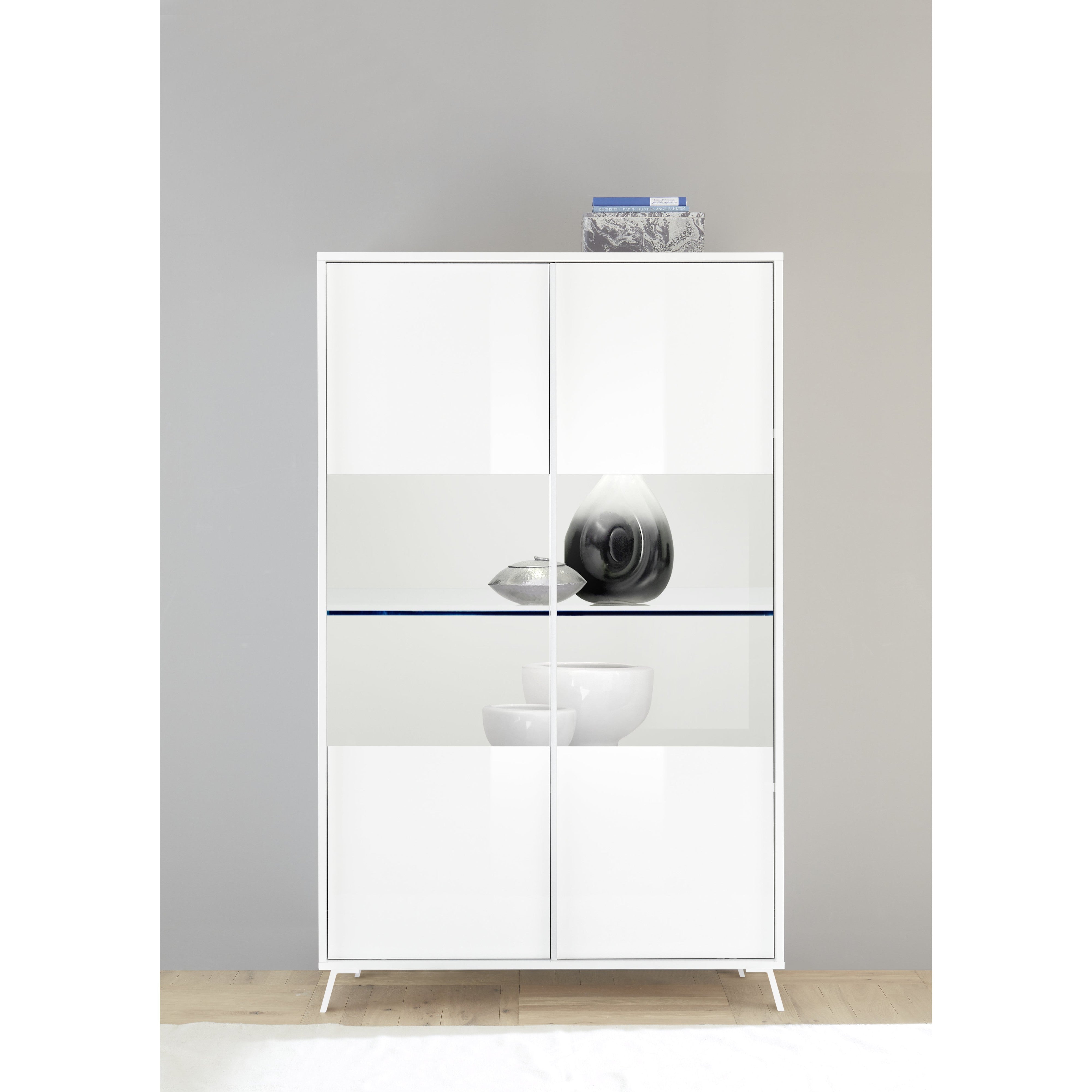 Ravenna 2 Door 104cm White Gloss Glass Display Cabinet - FurniComp