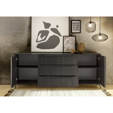 Ravenna 2 Door 3 Drawer 205cm Black Oak Large Sideboard - FurniComp