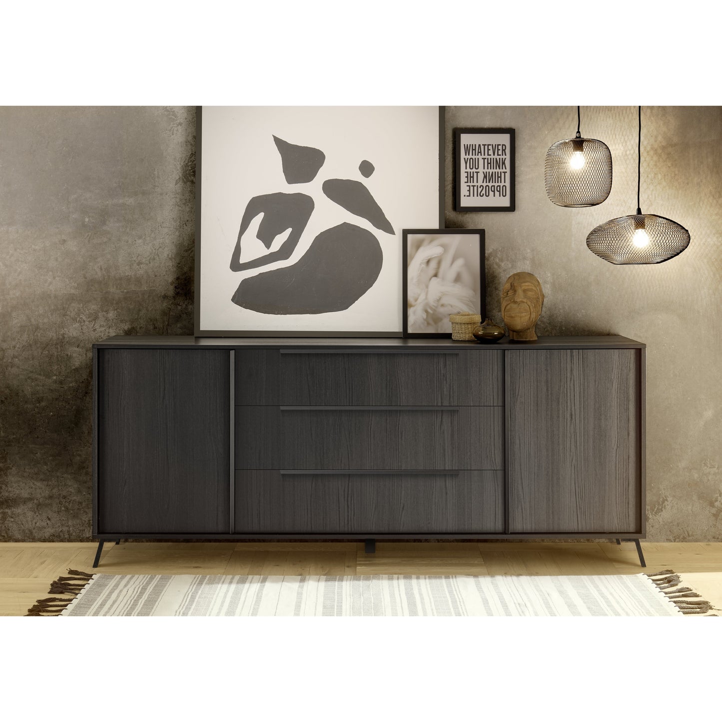 Ravenna 2 Door 3 Drawer 205cm Black Oak Large Sideboard - FurniComp