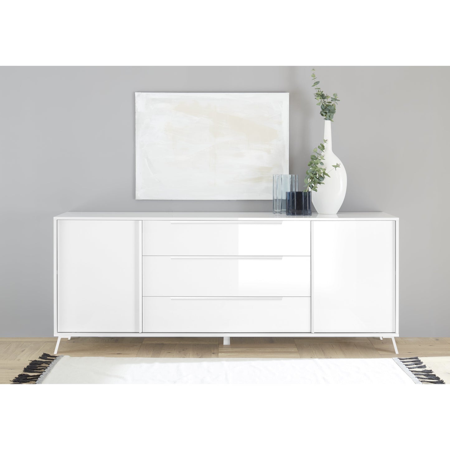 Ravenna 2 Door 3 Drawer 205cm White Gloss Large Sideboard - FurniComp