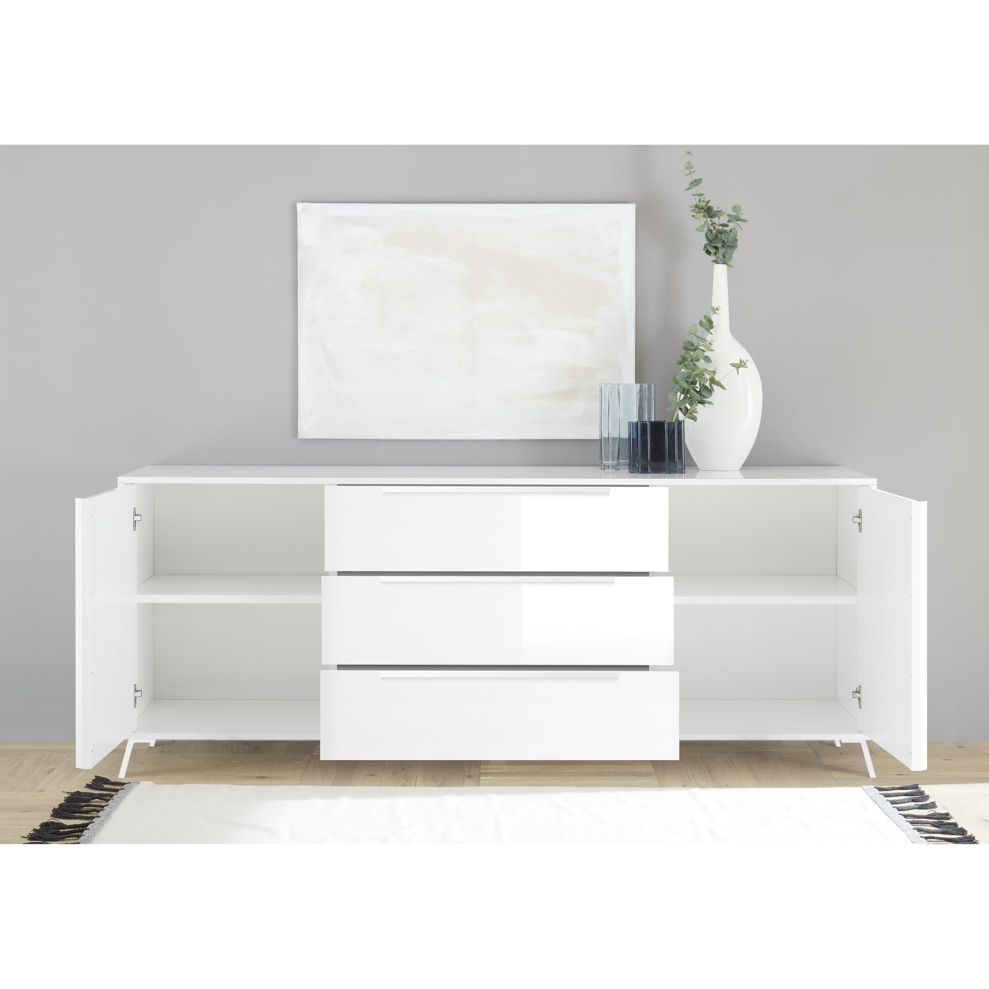 Ravenna 2 Door 3 Drawer 205cm White Gloss Large Sideboard - FurniComp