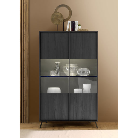 Ravenna 2 Door 104cm Black Oak Glass Display Cabinet - FurniComp