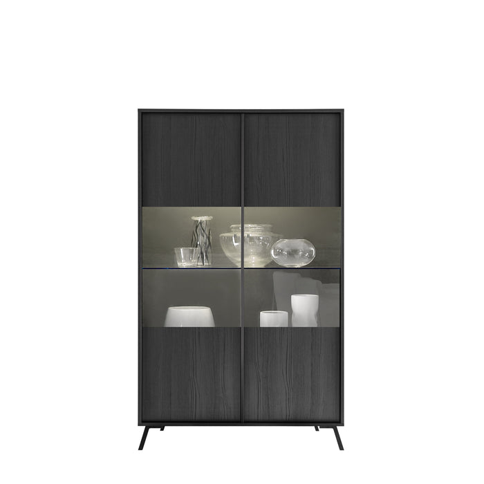 Ravenna 2 Door 104cm Black Oak Glass Display Cabinet - FurniComp