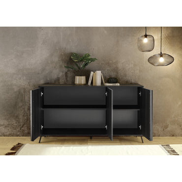 Ravenna 3 Door 156cm Black Oak Sideboard - FurniComp