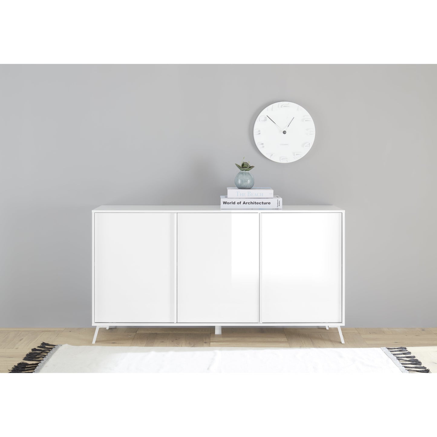 Ravenna 3 Door 156cm White Gloss Sideboard - FurniComp