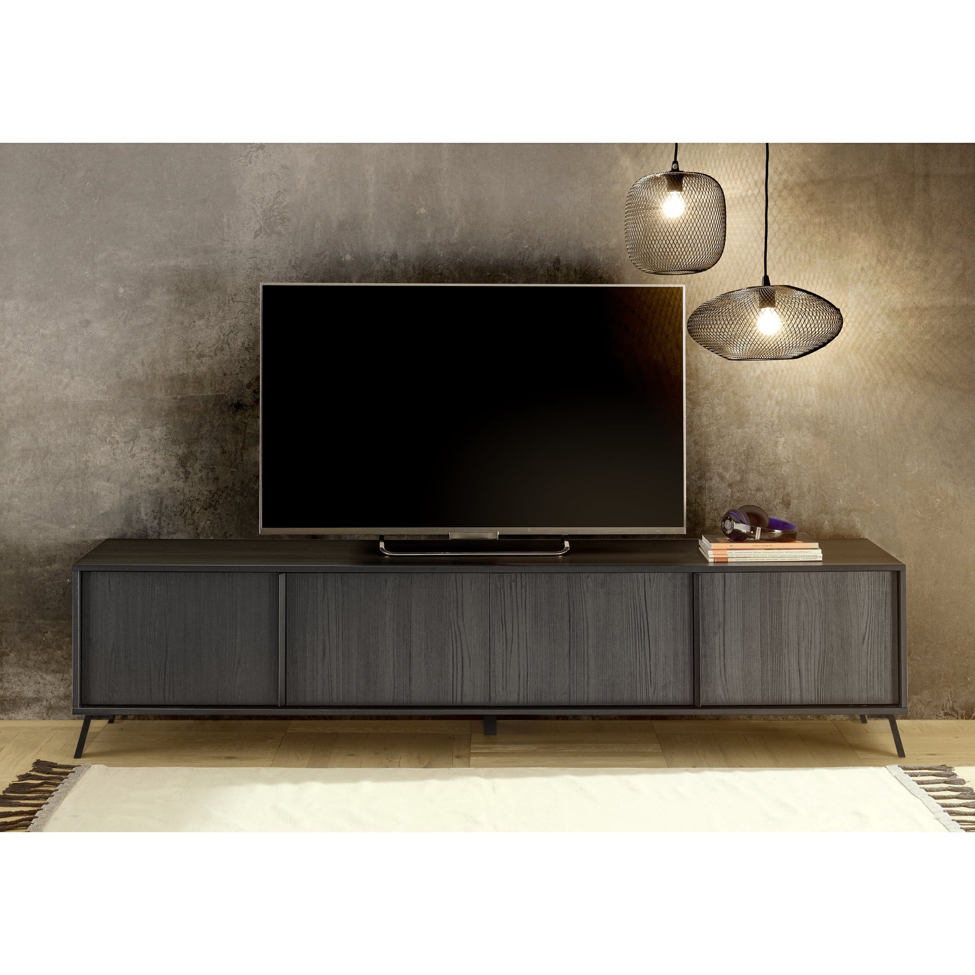 Ravenna 4 Door 205cm Black Oak Large TV Stand - FurniComp