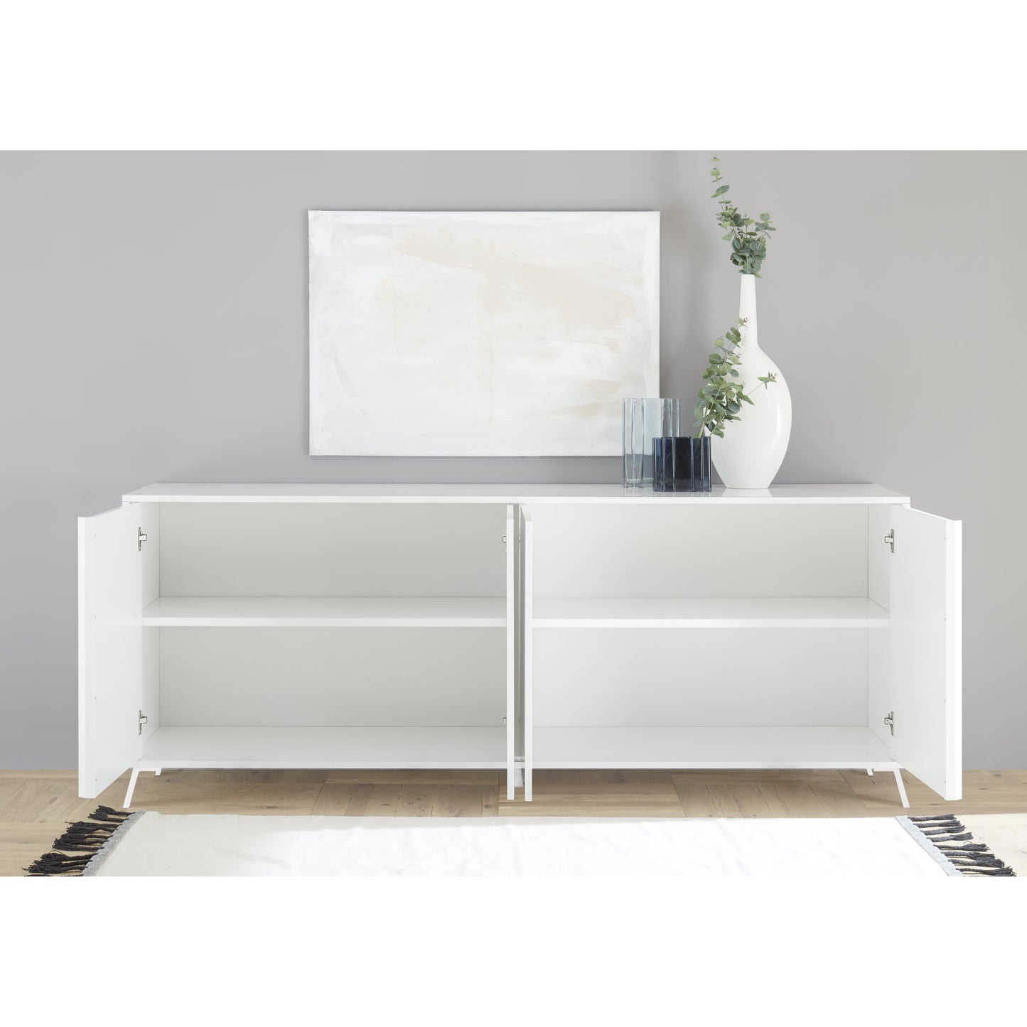 Ravenna 4 Door 205cm White Gloss Large Sideboard - FurniComp