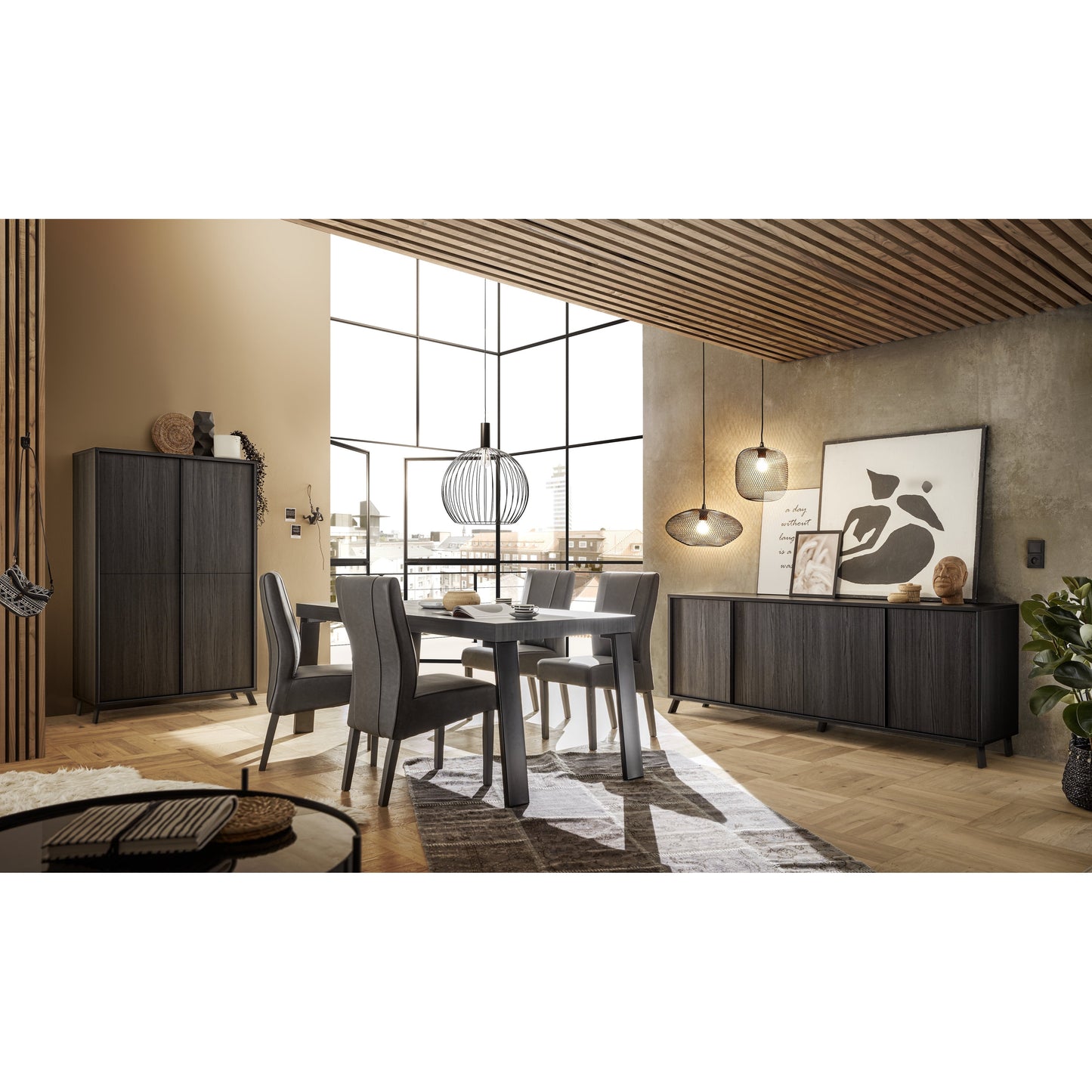 Ravenna 4 Door 205cm Black Oak Large Sideboard - FurniComp