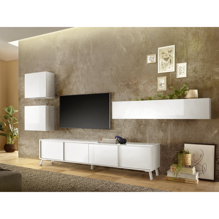 Ravenna 4 Door 205cm White Gloss Large TV Stand - FurniComp
