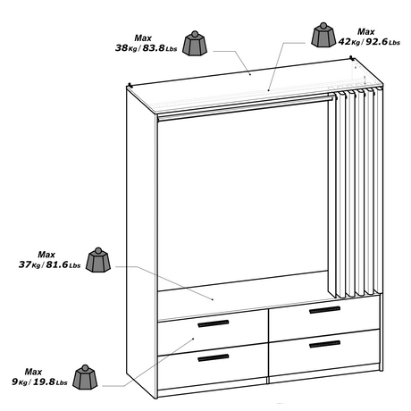 Reed 4 Drawer Open Wardrobe with Rail & Textile Curtain - Matt White & Hamilton Oak - FurniComp