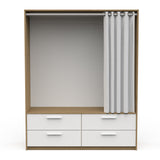Reed 4 Drawer Open Wardrobe with Rail & Textile Curtain - Matt White & Hamilton Oak - FurniComp