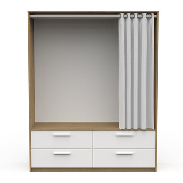 Reed 4 Drawer Open Wardrobe with Rail & Textile Curtain - Matt White & Hamilton Oak - FurniComp