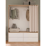 Reed 4 Drawer Open Wardrobe with Rail & Textile Curtain - Matt White & Hamilton Oak - FurniComp
