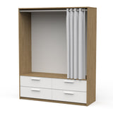 Reed 4 Drawer Open Wardrobe with Rail & Textile Curtain - Matt White & Hamilton Oak - FurniComp