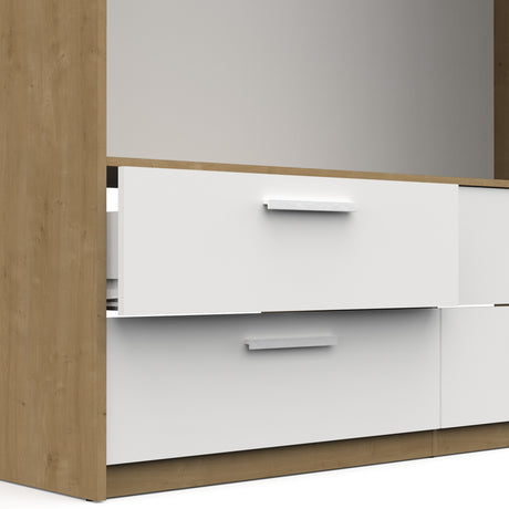 Reed 4 Drawer Open Wardrobe with Rail & Textile Curtain - Matt White & Hamilton Oak - FurniComp