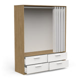 Reed 4 Drawer Open Wardrobe with Rail & Textile Curtain - Matt White & Hamilton Oak - FurniComp