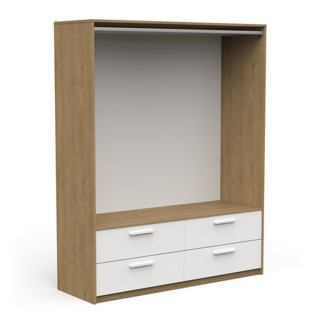 Reed 4 Drawer Open Wardrobe with Rail & Textile Curtain - Matt White & Hamilton Oak - FurniComp