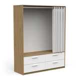 Reed 4 Drawer Open Wardrobe with Rail & Textile Curtain - Matt White & Hamilton Oak - FurniComp