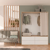 Reed 4 Drawer Open Wardrobe with Rail & Textile Curtain - Matt White & Hamilton Oak - FurniComp