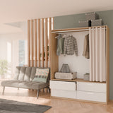 Reed 4 Drawer Open Wardrobe with Rail & Textile Curtain - Matt White & Hamilton Oak - FurniComp
