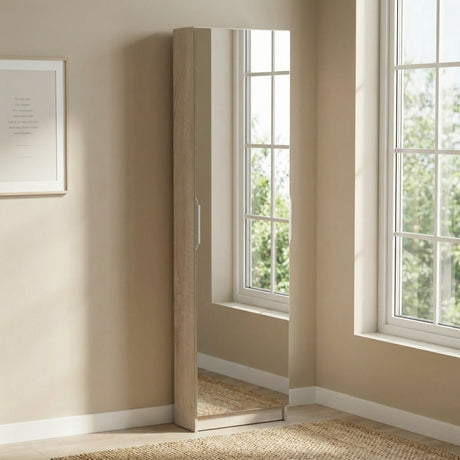 Reflex Oak Tall Mirrored Shoe Cabinet - FurniComp