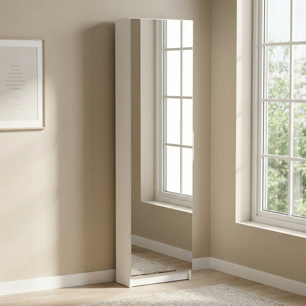 Reflex White Tall Mirrored Shoe Cabinet - FurniComp