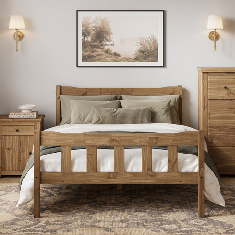 Reid Pine Effect Wooden Bed Frame - FurniComp