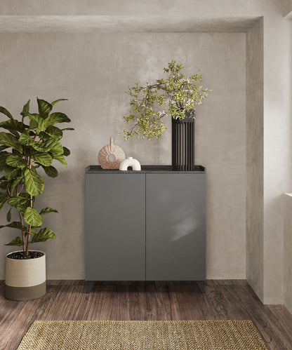 Renato 2 Door Lead and Slate Grey Tall Sideboard/Highboard - FurniComp