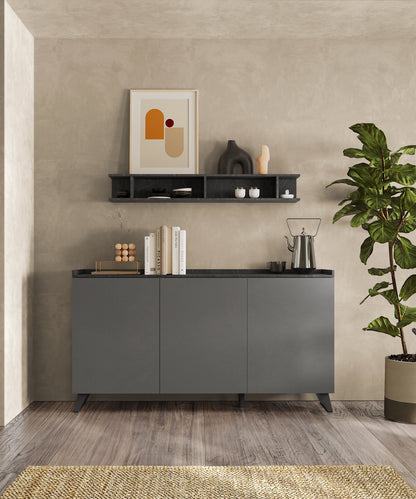 Renato 3 Door Lead and Slate Grey Sideboard - FurniComp