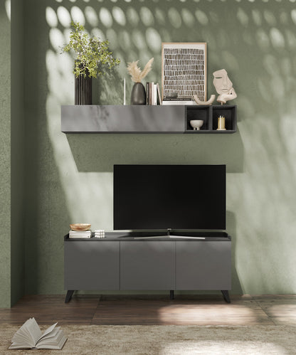 Renato 3 Door Lead and Slate Grey TV Stand - FurniComp