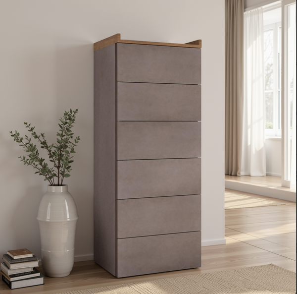 Renato 6 Drawer 50cm Tall Chest of Drawers - Bronze & Mercure Oak
