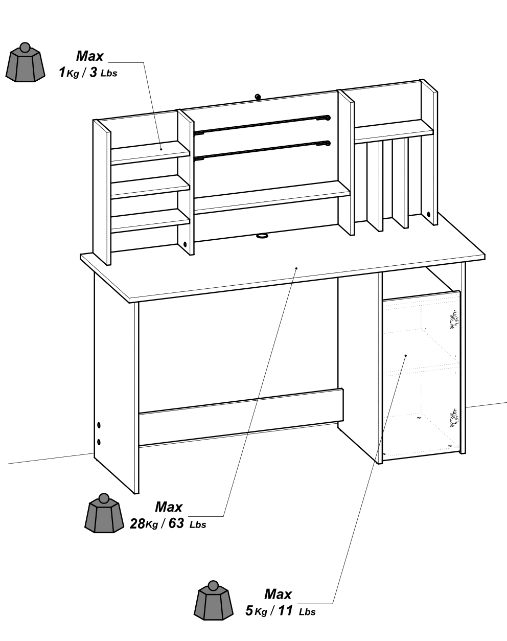 Renee White and Brushed Oak Office Desk with Hutch and Storage - FurniComp