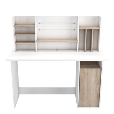 Renee White and Brushed Oak Office Desk with Hutch and Storage - FurniComp