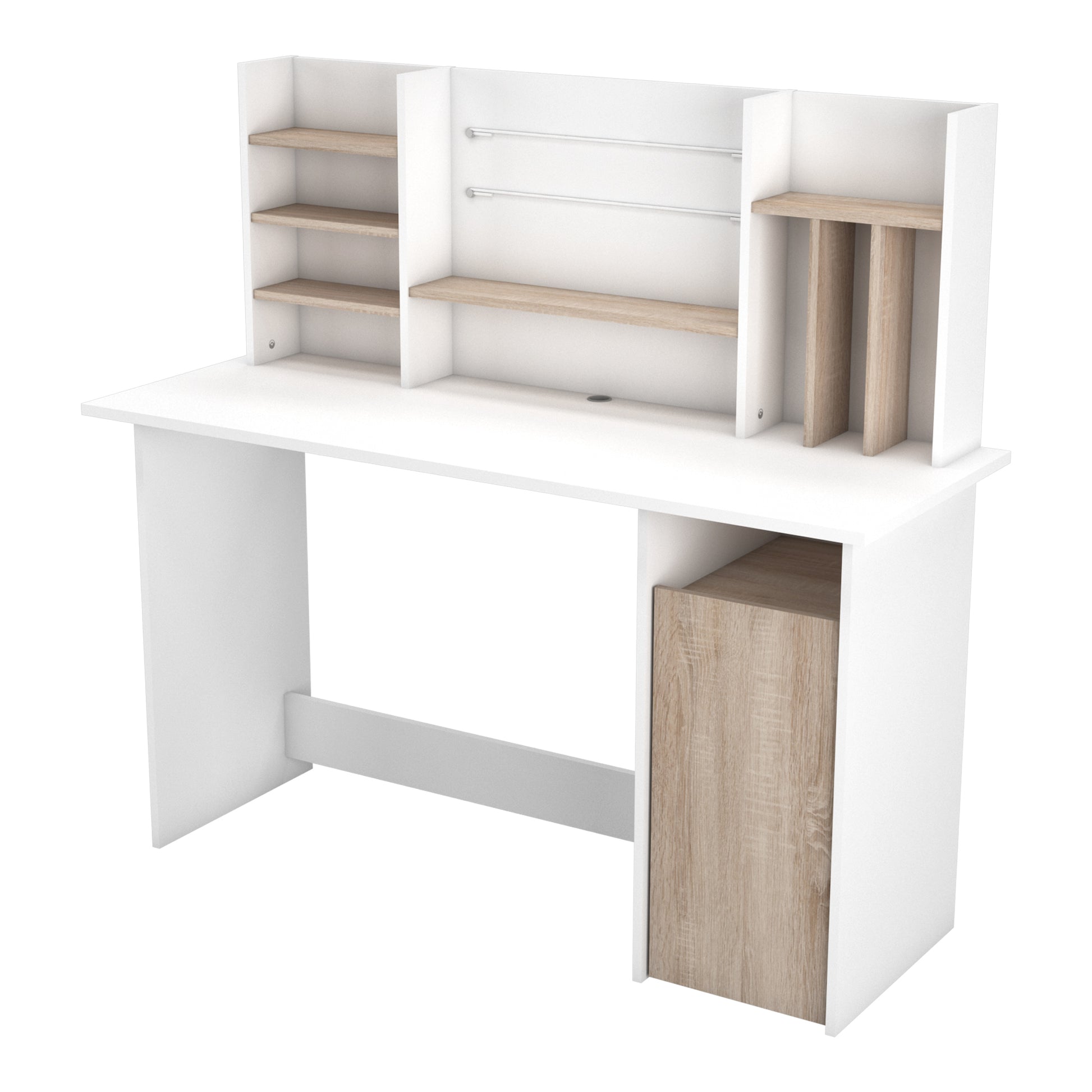 Renee White and Brushed Oak Office Desk with Hutch and Storage - FurniComp