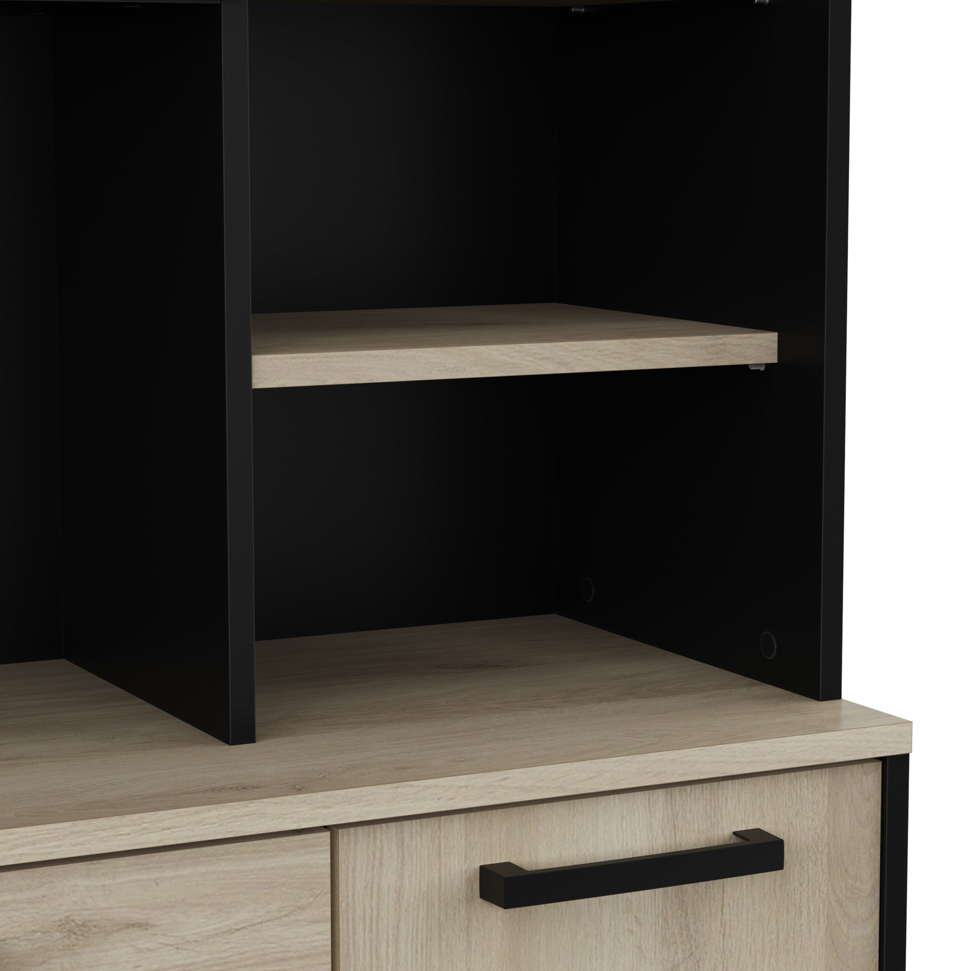 Rhodes Tall Kitchen Pantry Cupboard with Microwave Shelf- Kronberg Oak & Black - FurniComp