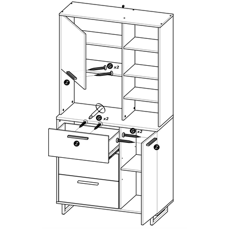 Rhodes Tall Kitchen Pantry Cupboard with Microwave Shelf- Kronberg Oak & Black - FurniComp