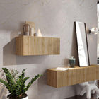 Combo 69cm Horizontal Wall Mounted Ridged Cabinet with Flap Door - Cadiz Oak - FurniComp