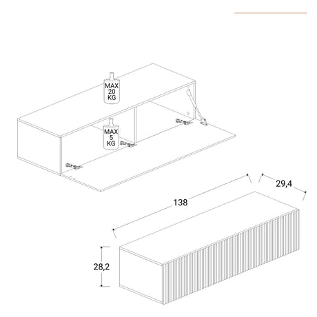 Combo 138cm Floating Wall Hung Ridged TV Unit - Cadiz Oak - FurniComp