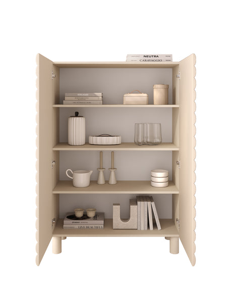 Riley 100cm 2 Door Tall Sideboard/Highboard- Cream - FurniComp