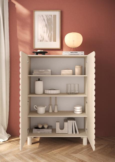 Riley 100cm 2 Door Tall Sideboard/Highboard- Cream - FurniComp