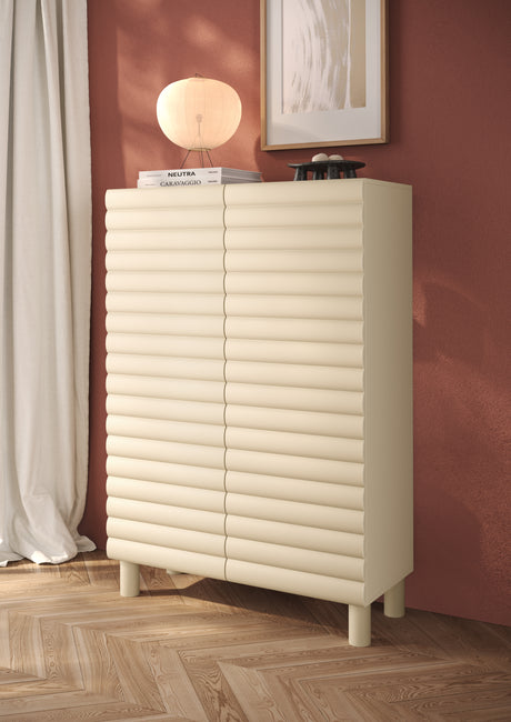 Riley 100cm 2 Door Tall Sideboard/Highboard- Cream - FurniComp
